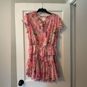 Floral Ruffle Dress in Pink and Green